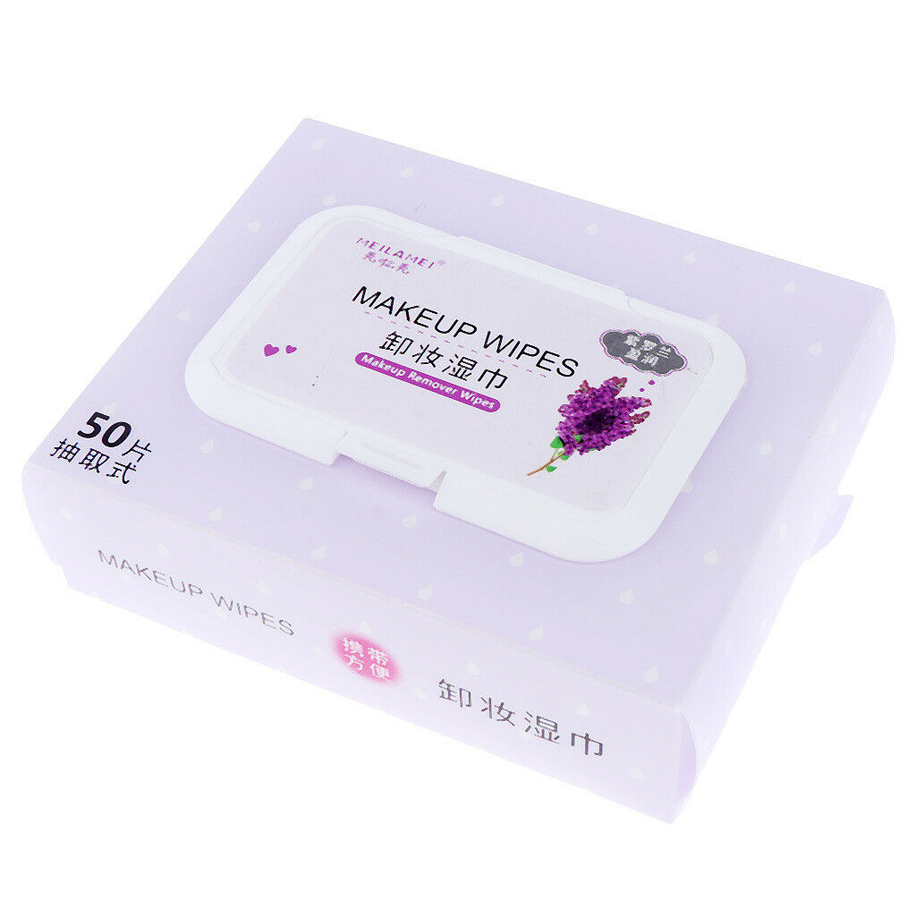50pcs/Pack Mild Facial Cleansing Towelettes Makeup Remover Wipes Violet Flavor
