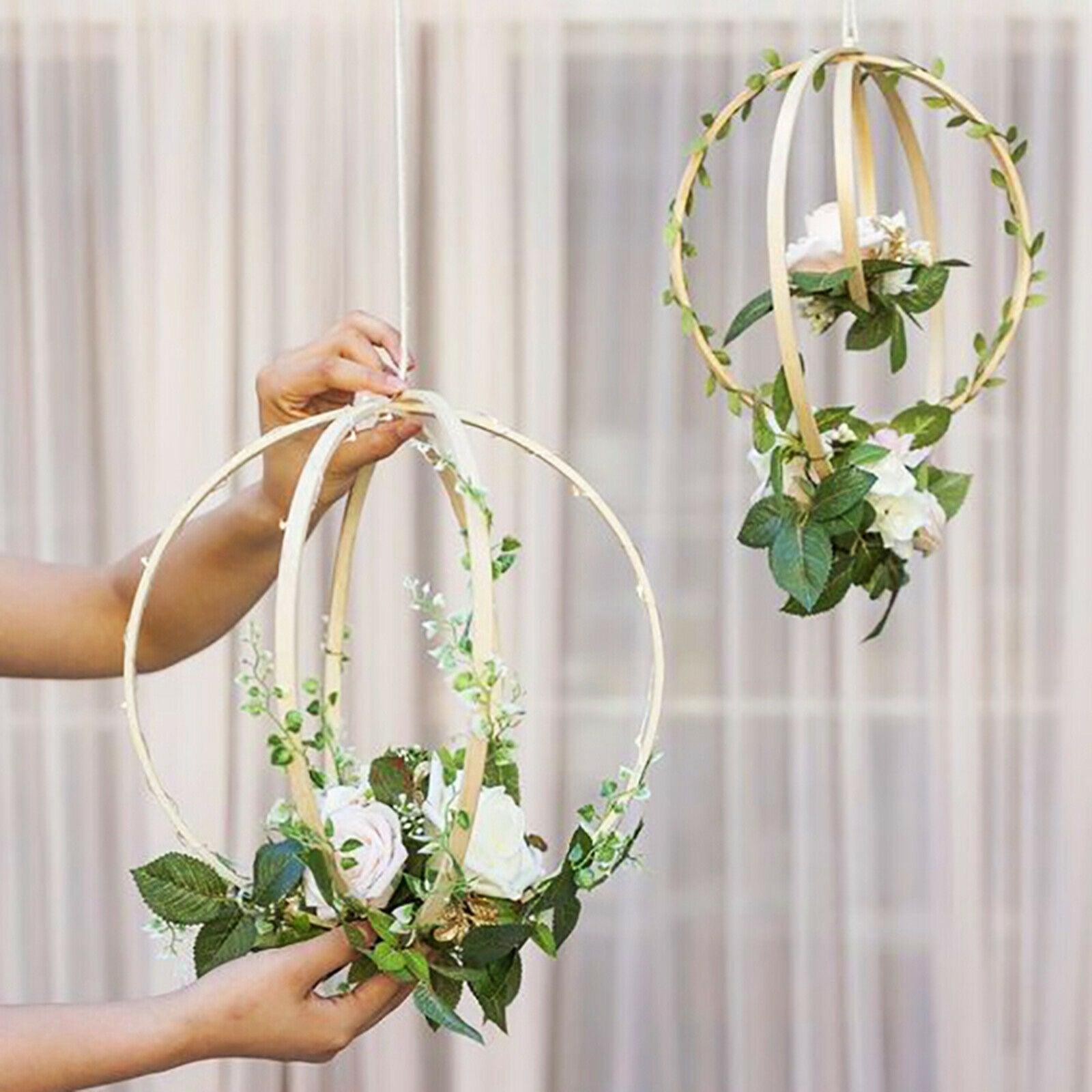 2x Round Embroidery Hoops Macrame Ring for Dream Catcher Wedding Home Party