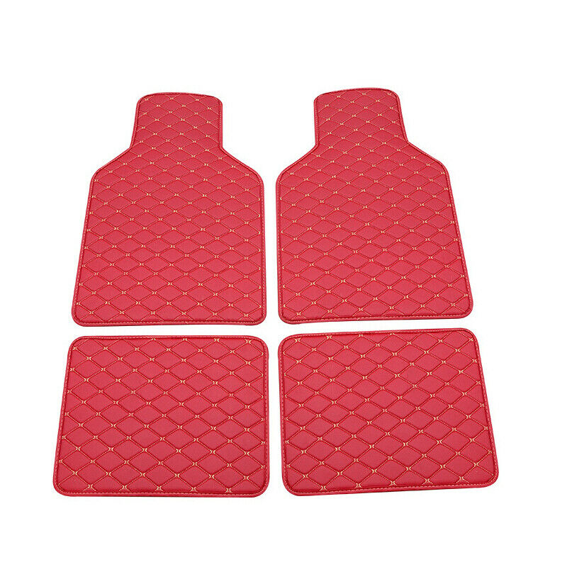 4PCS Red Leather Car Floor Mats Quilted Design Waterproof Liners Carpets Durable