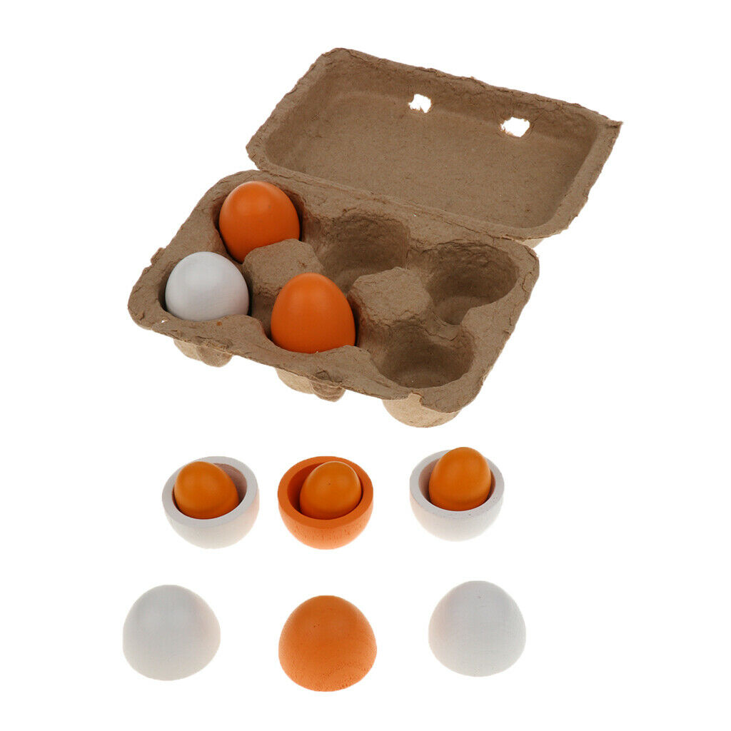 6 Pcs Wooden Eggs Yellow Kitchen Cooking Baking Pretend Play Kids Toys