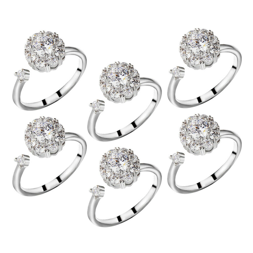 Pack of 6 Lady Wedding Zircon Zirconia Ring Open Anti Anxiety Rings Gift