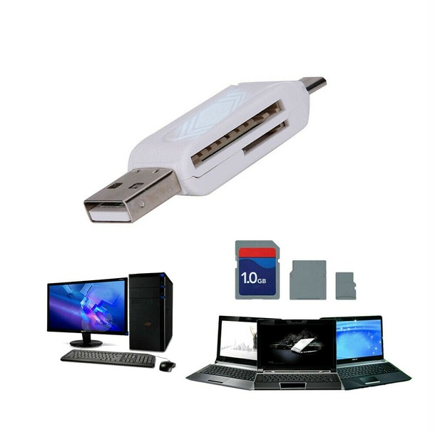 2in1 USB 2.0 Micro USB OTG SD/TF Flash Card Reader For Android Tablet PC White