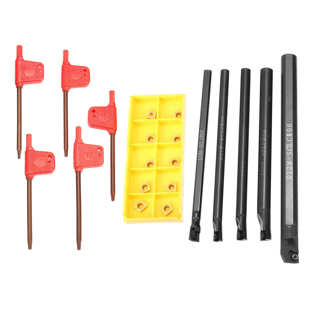 5pcs 6/7/8/10/12mm Boring Bar Tunring Tool Holder With Carbide Inserts
