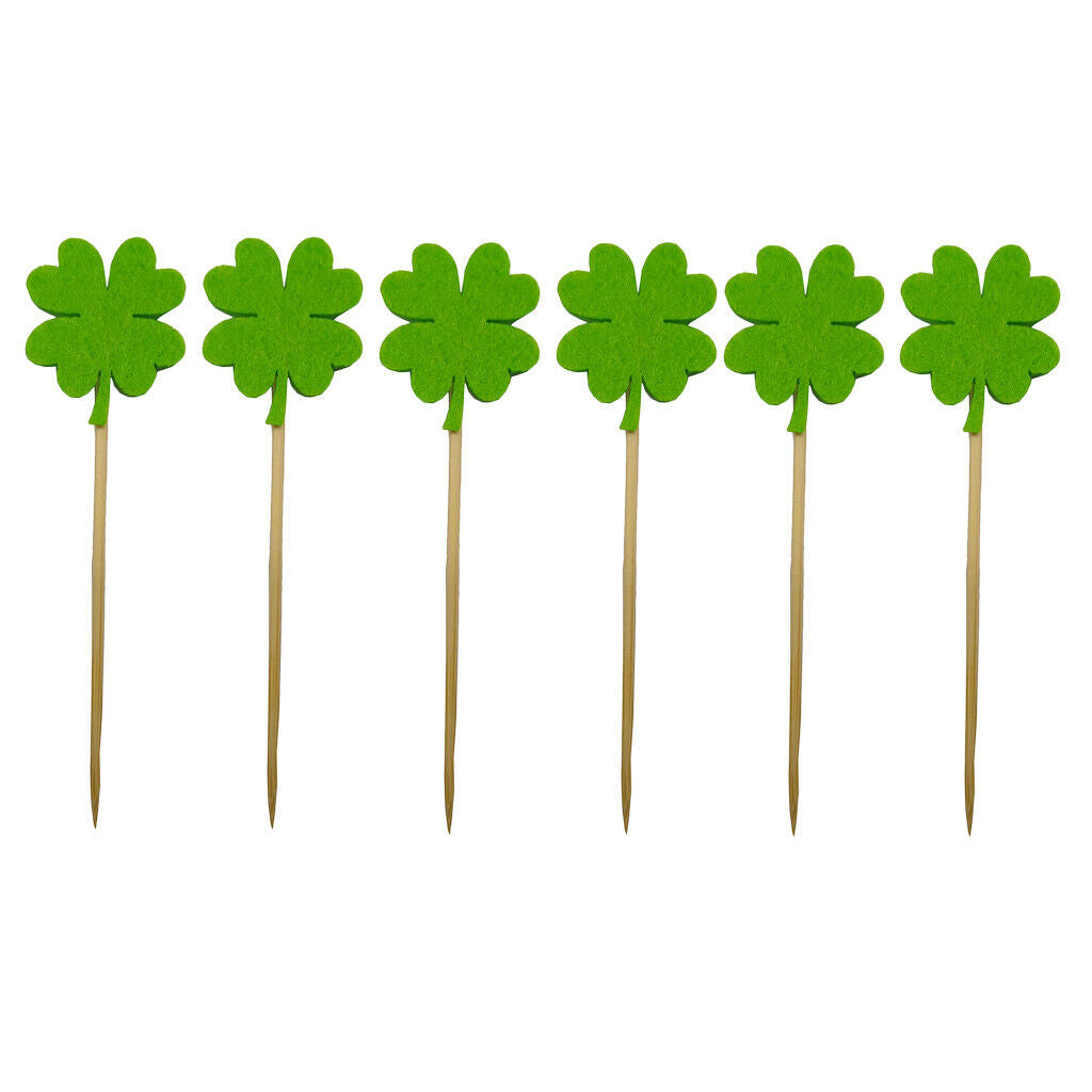 6 Pieces Four Leaves Cupcake Picks Cake Topper Birthday Party Baking Accessories