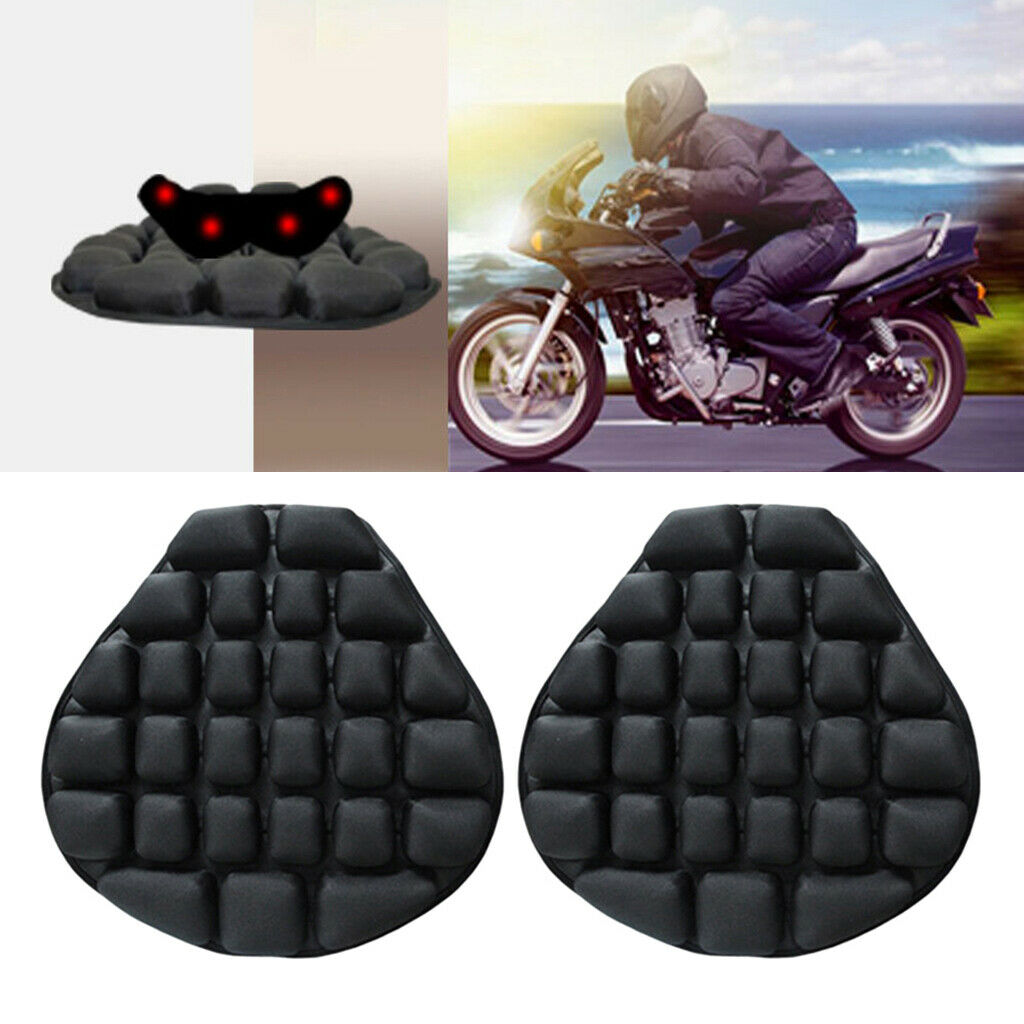 14"x14" Black Air Pads Inflatable Air Motorcycle Seat Cushion with Belts 3pcs