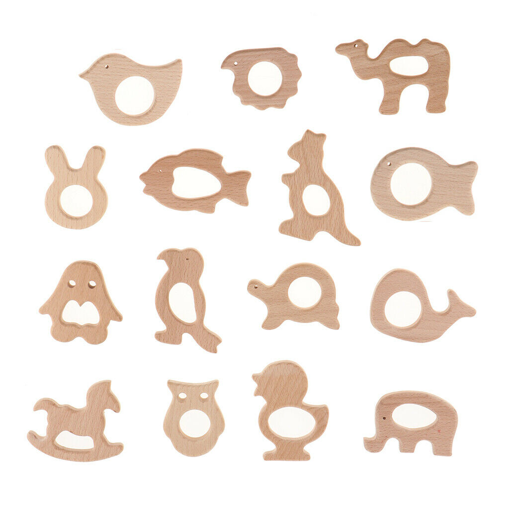 15pcs Wooden Animal Shape Teether for Baby Teething Toys Chew Nursing Gifts