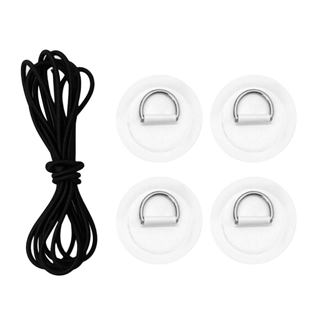 2X D Ring Pad Patch Boat Deck Bungee Rope Kit for Stand Up Paddle Board White