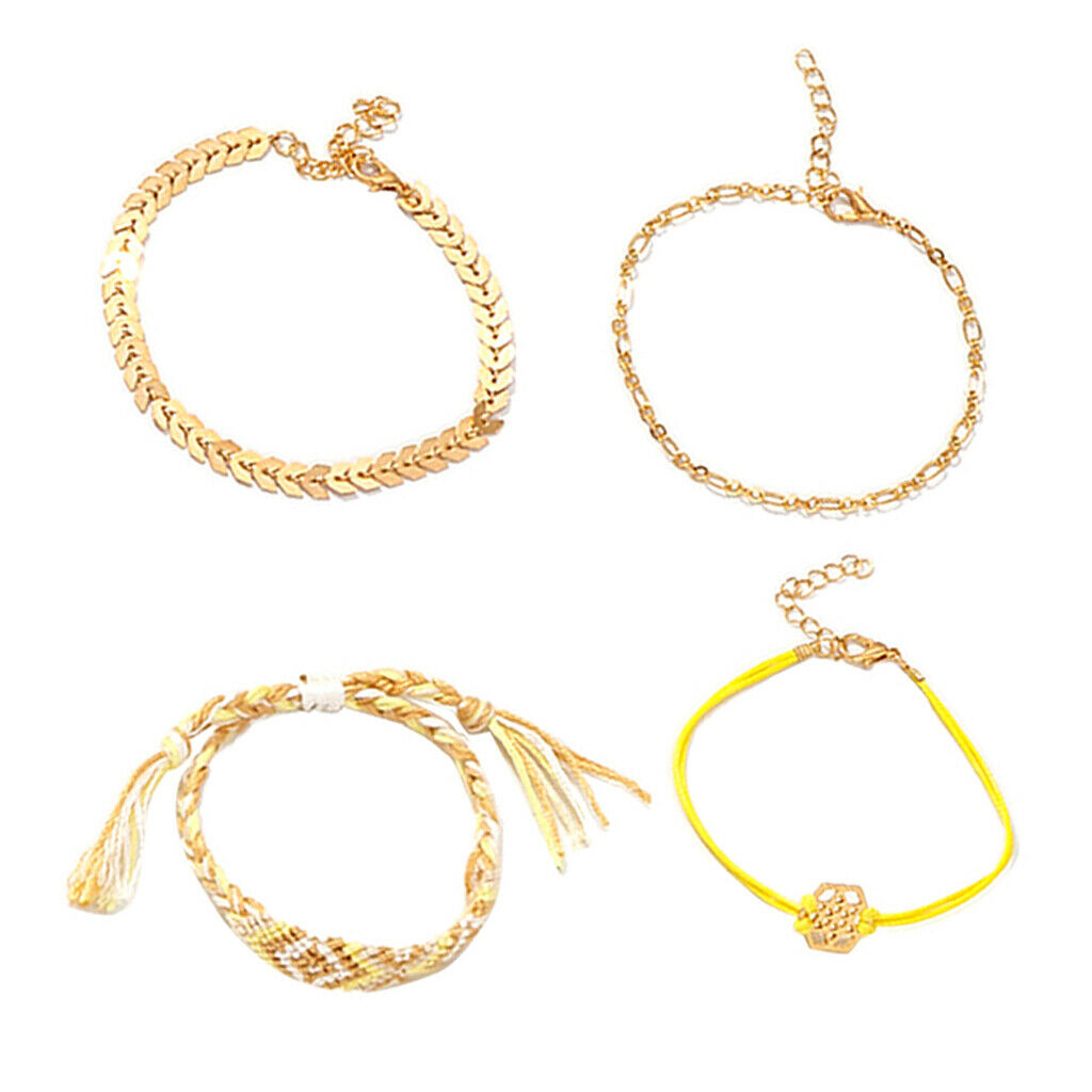 4pcs/set Multilayer Boho Beads Braided Bracelet Women Bangles Jewelry Yellow