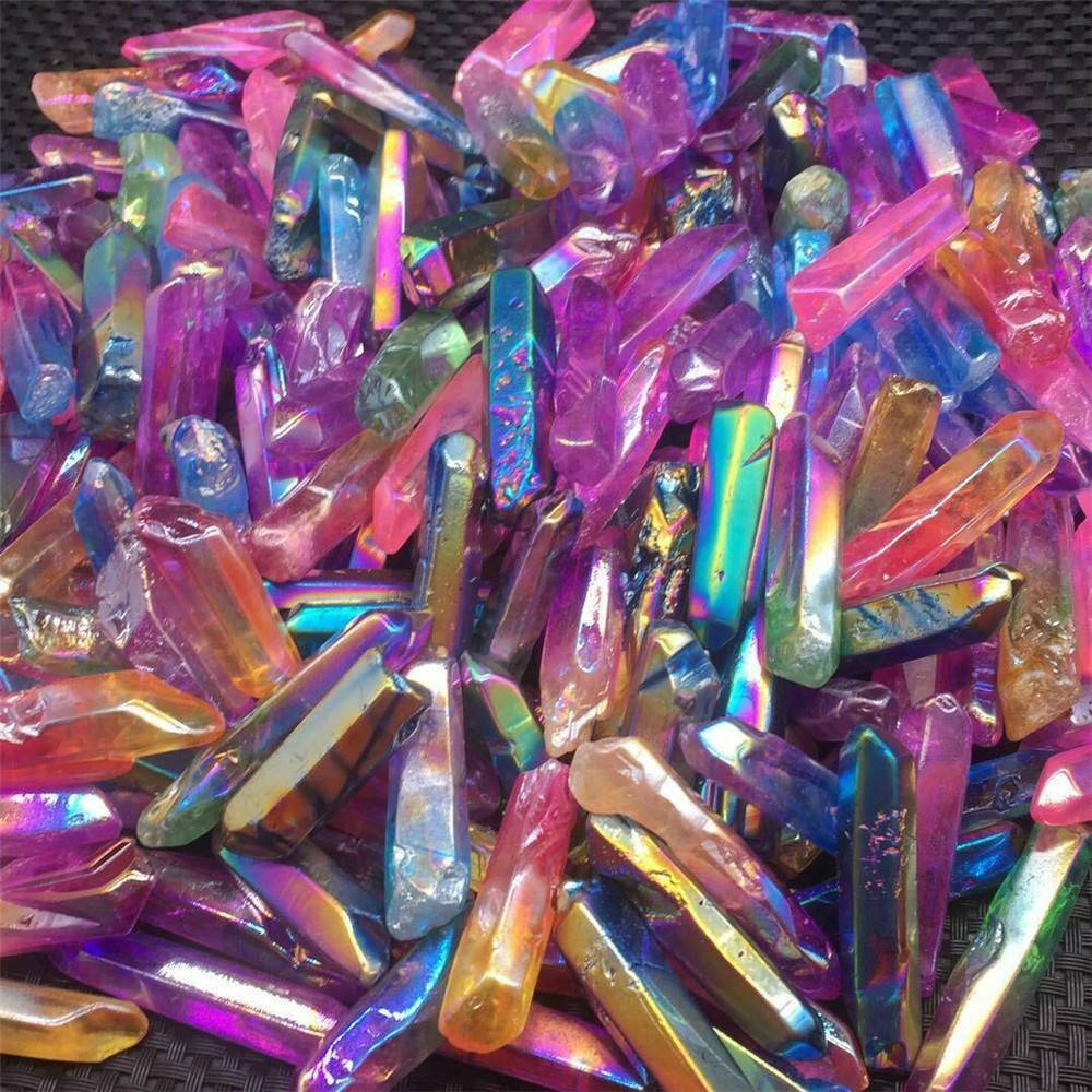 US_Large Lot Of Titanium Rainbow Aura Lemurian Quartz Crystal Point Healing 100g