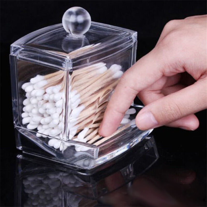 Clear Acrylic Holder Box Cosmetic Makeup Cotton Swab Q-tip Storage Organizer