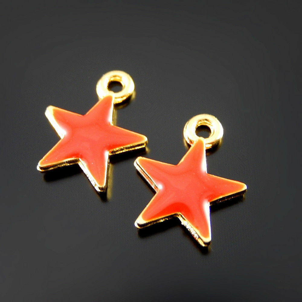 20 pcs Red Enamel Zinc Alloy Five-pointed Star Charms Pendant Findings 52071