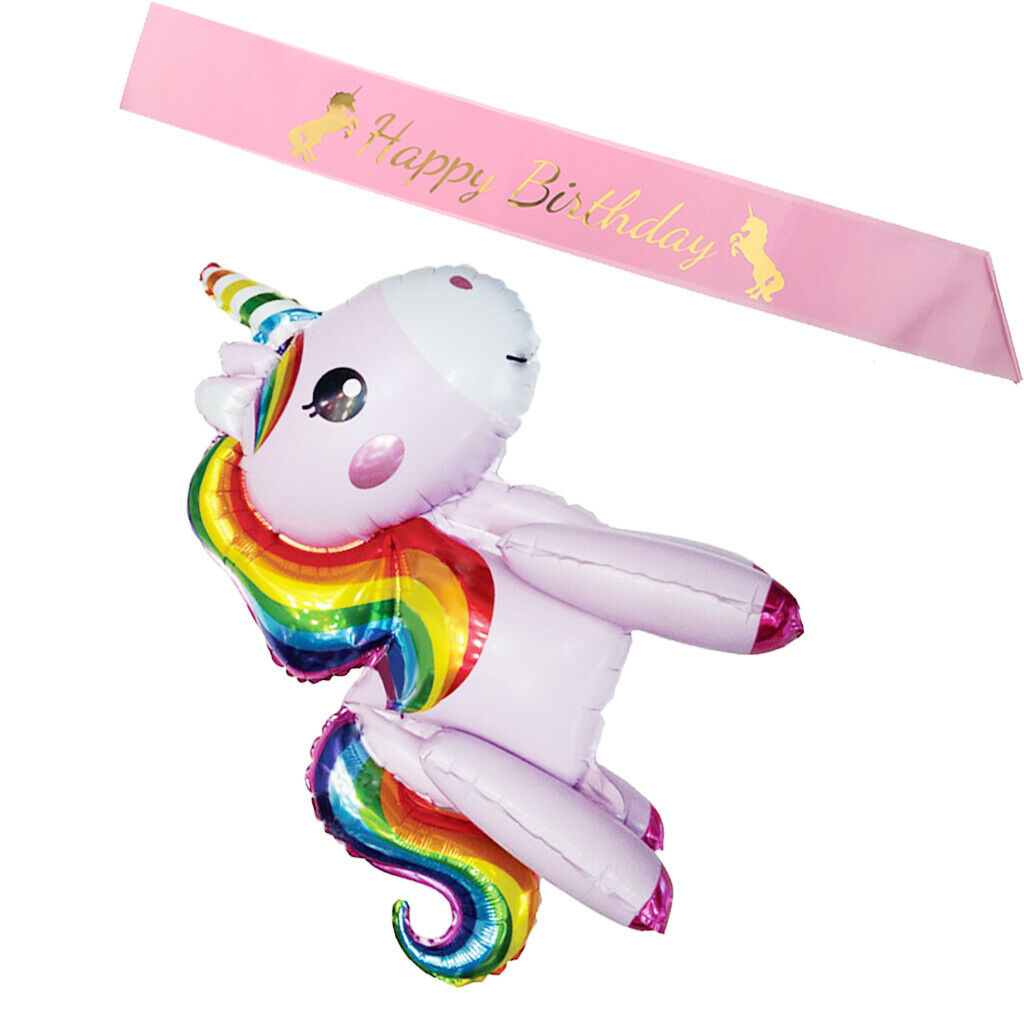 Unicorn Birthday Girl Pink Satin Sash Unicorn Balloon Girls Party Supplies