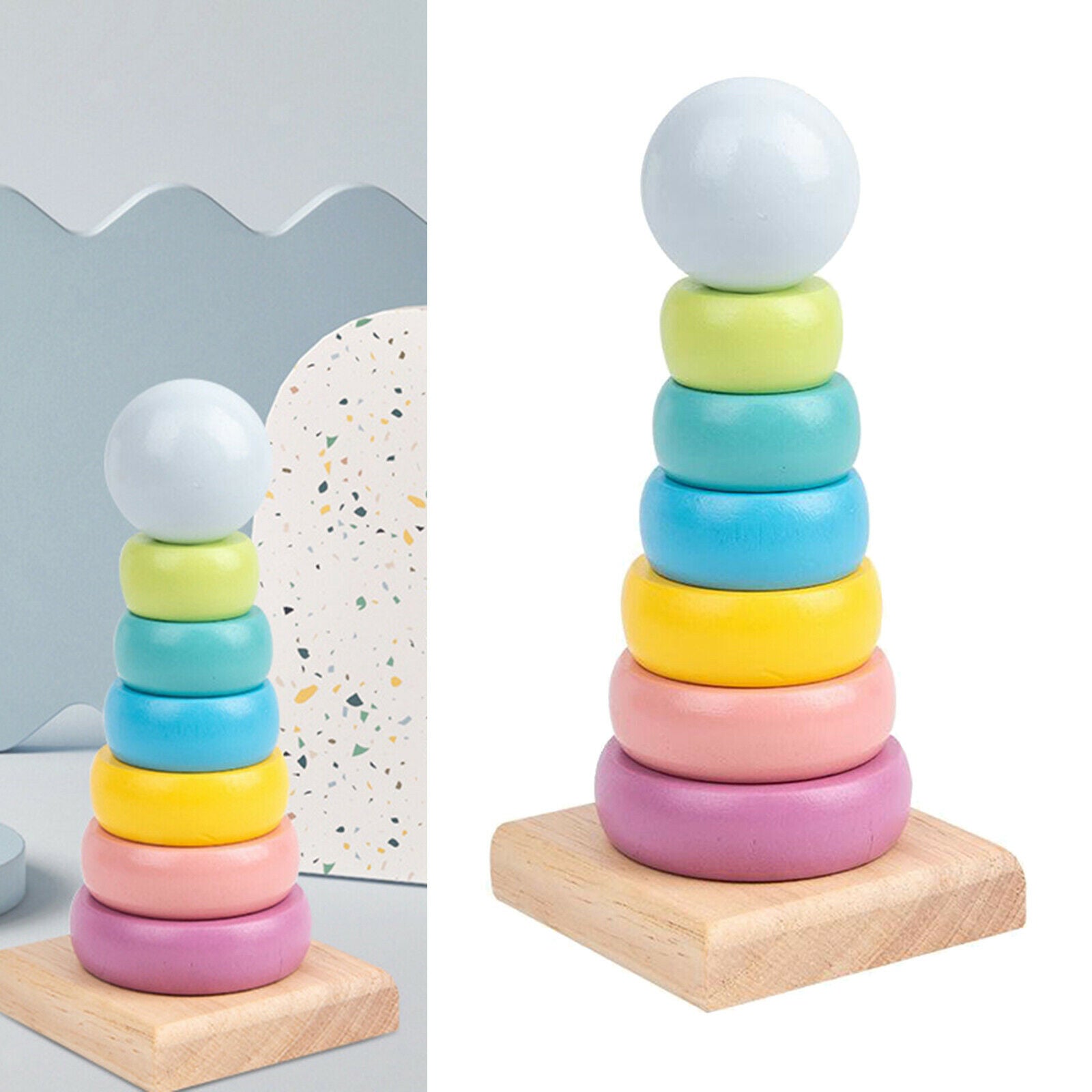2xWooden Colorful Building Stacking Blocks Baby Kids Educational Montessori Toys