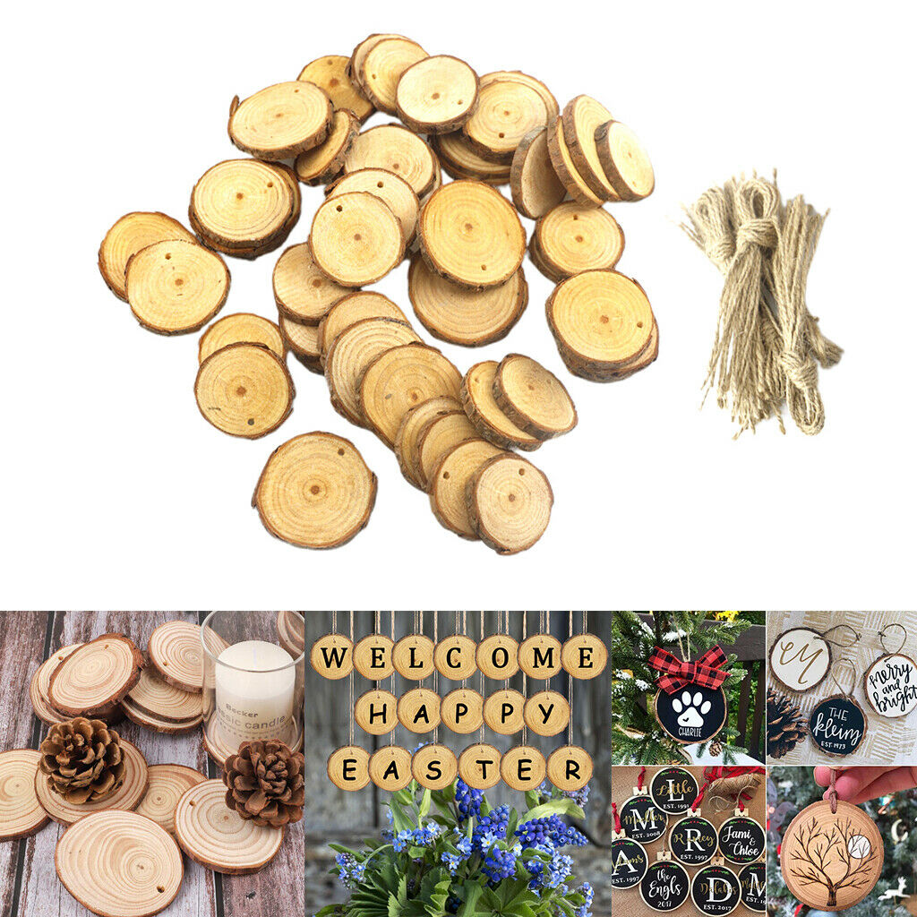 50x Natural Unpainted Wooden Pieces Slices Circles Wedding