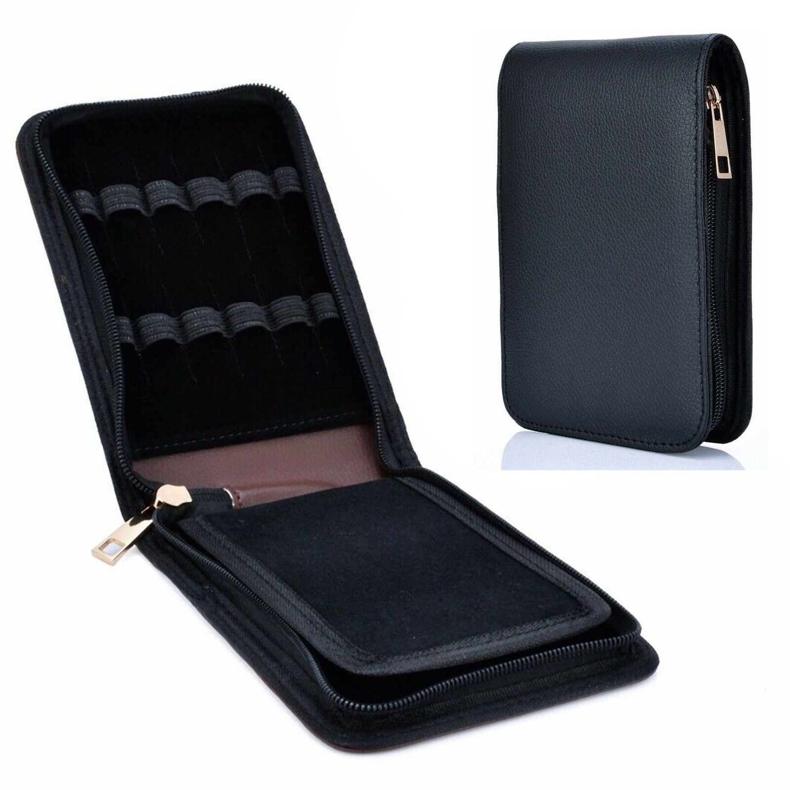 12 Pens Fountain Pen Roller Leather Case Holder Stationery For Student Black