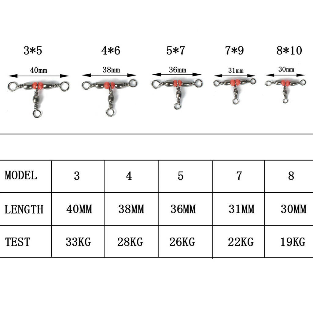 50pcs T Shape Fishing Accessories 3 Way Swivels Bearing Connector Solid Ring