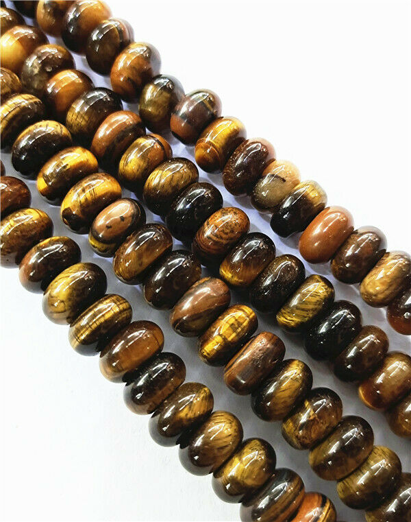 1 Strand 10x6mm Natural Tiger Eye Gem Rondelle Abacus Spacer Beads 15.5" HH7834