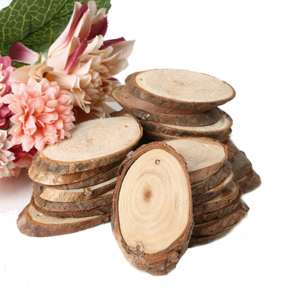 Unfinished Wood Slices - 25 Count Ellipse Natural Rustic Wood Circles, Wooden