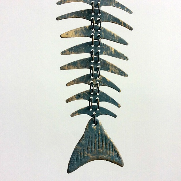 Cast Iron Fish Bone Wind Bell Chimes Outdoor Garden Hanging Decor.20'' Rustic