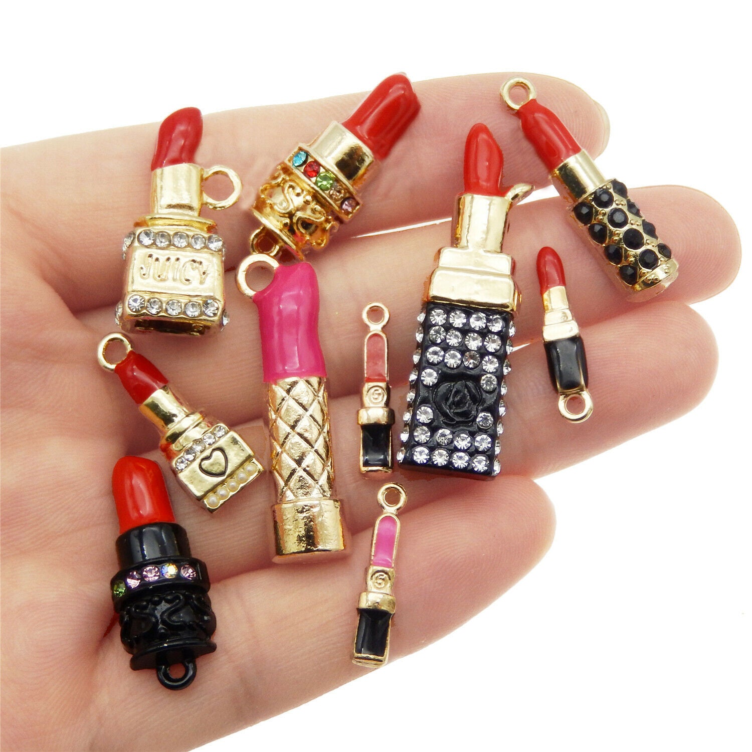 10pcs/Pack Colorful Enamel Plated Cosmetic Lipsticks Pendant Charms DIY Findings