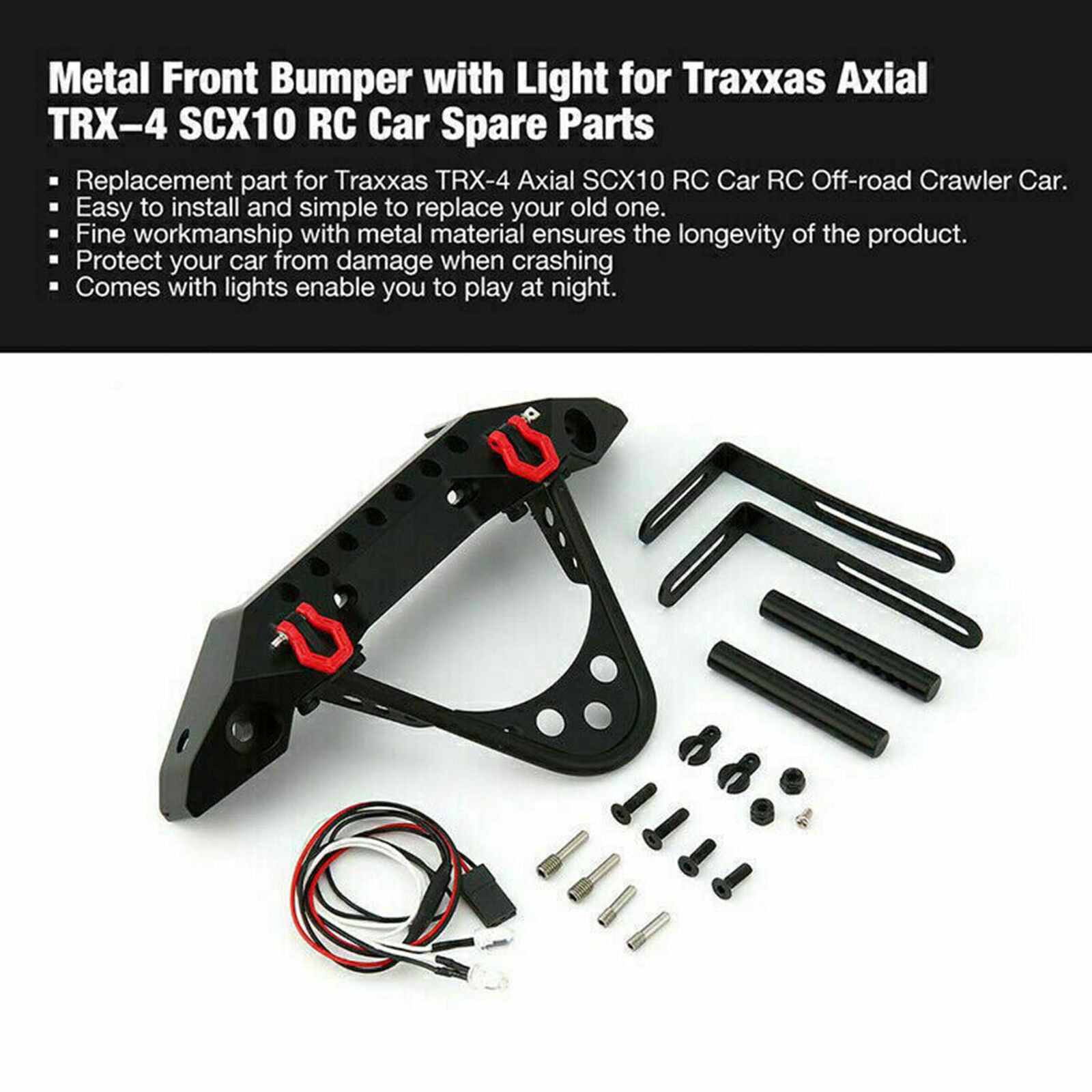 Metal Front Bumper & LED for 1/10 RC TRX4 Axial SCX10 SCX10 II 90046 AXI03007