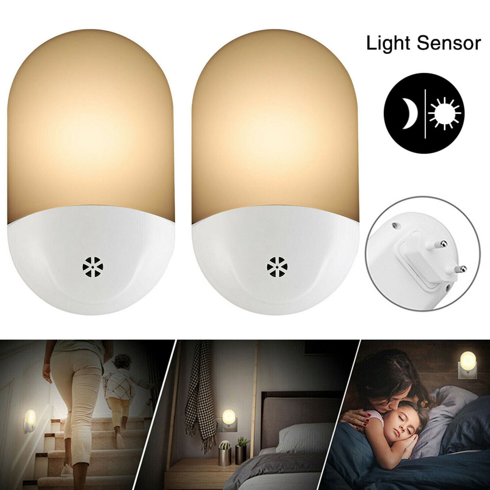 2Pcs LED Night Light With Motion Detection Socket Night Light Night Lamp Lamps