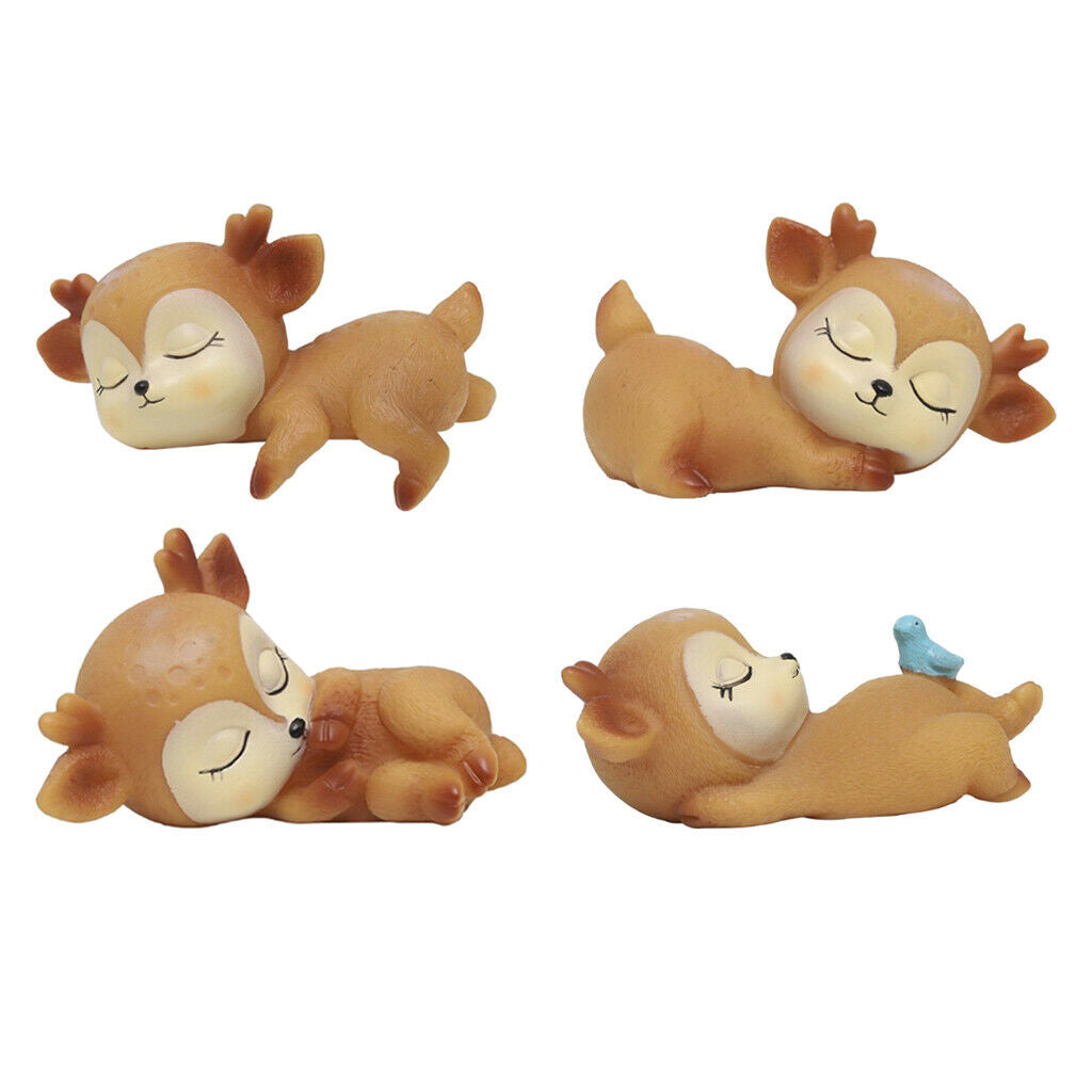 4x Sleeping Deer Baby Car Decoration Cartoon Desktop Silicone Craft DIY Ornament