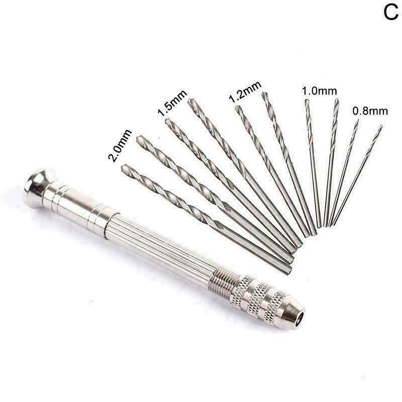 Mini Micro Aluminum Hand Drill Keyless Chuck +10x Twist Drills Rotary Tools L (3