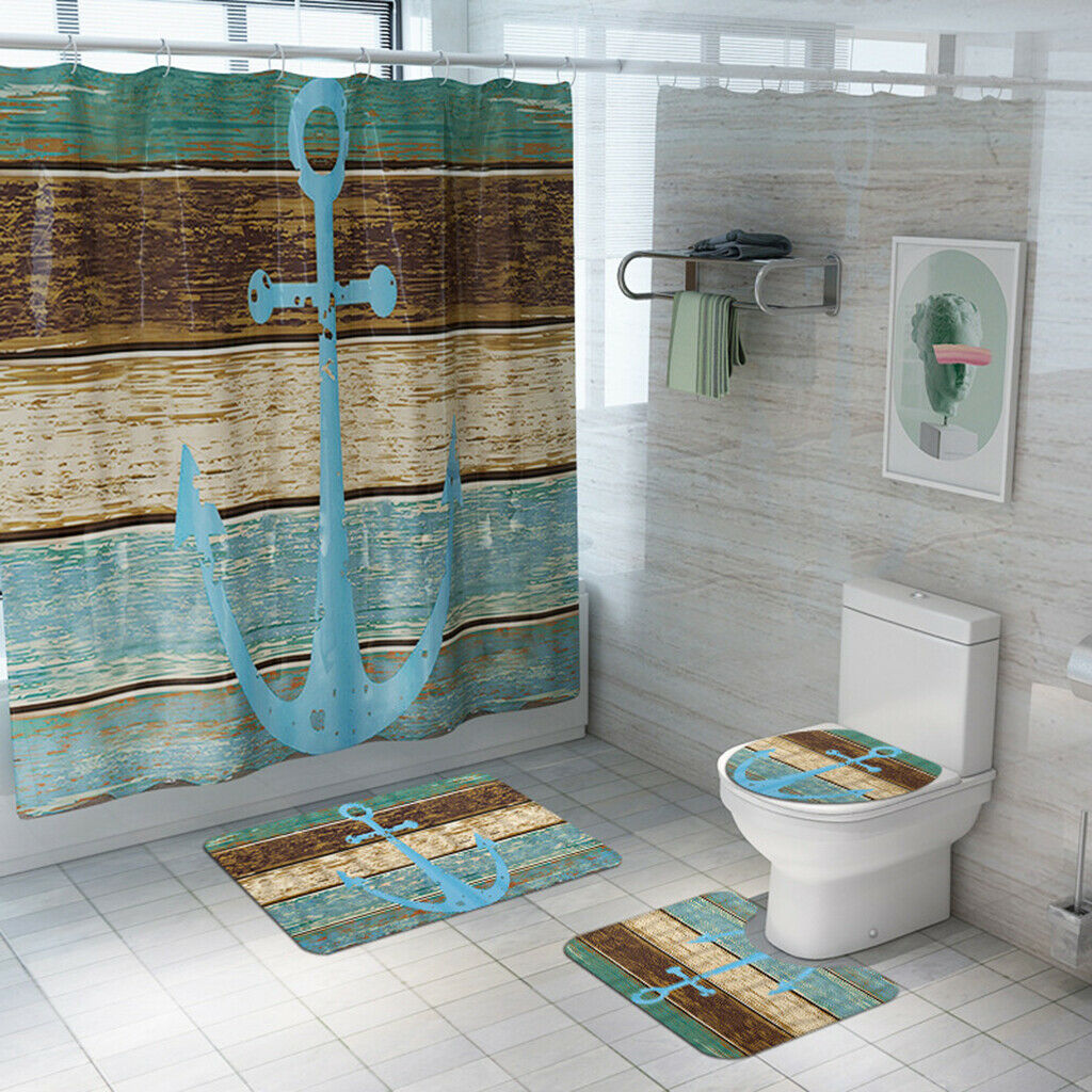 3 Pieces Bathroom Bath Set Non Slip Rug Toilet Cover Contour Mat Home Decor