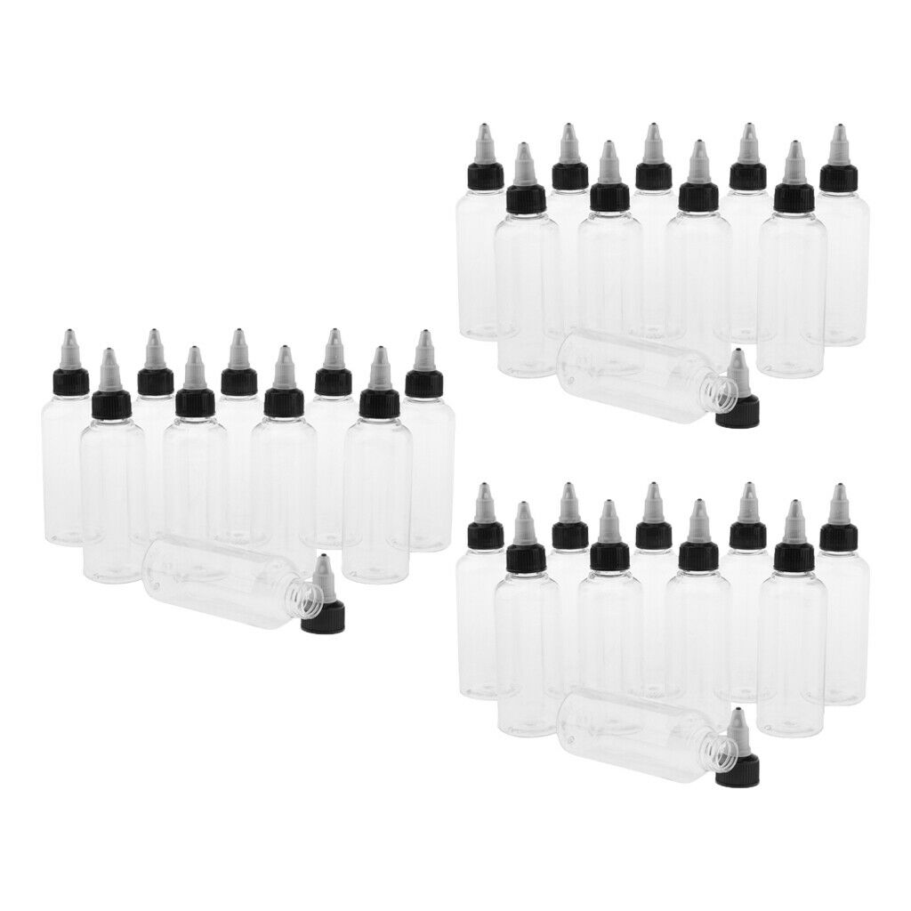 30x Empty Clear Plastic Arts Bottles Applicator Tubes for Hair Dye Paint Ink