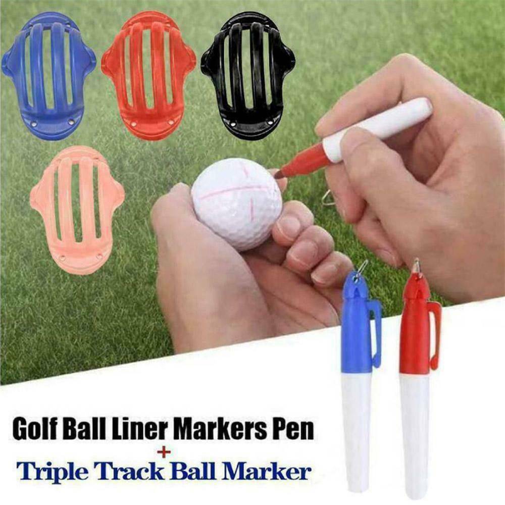 Golf Ball Triple Track 3 Line Marker Stencil Marker With 2 Pens Tool Kit
