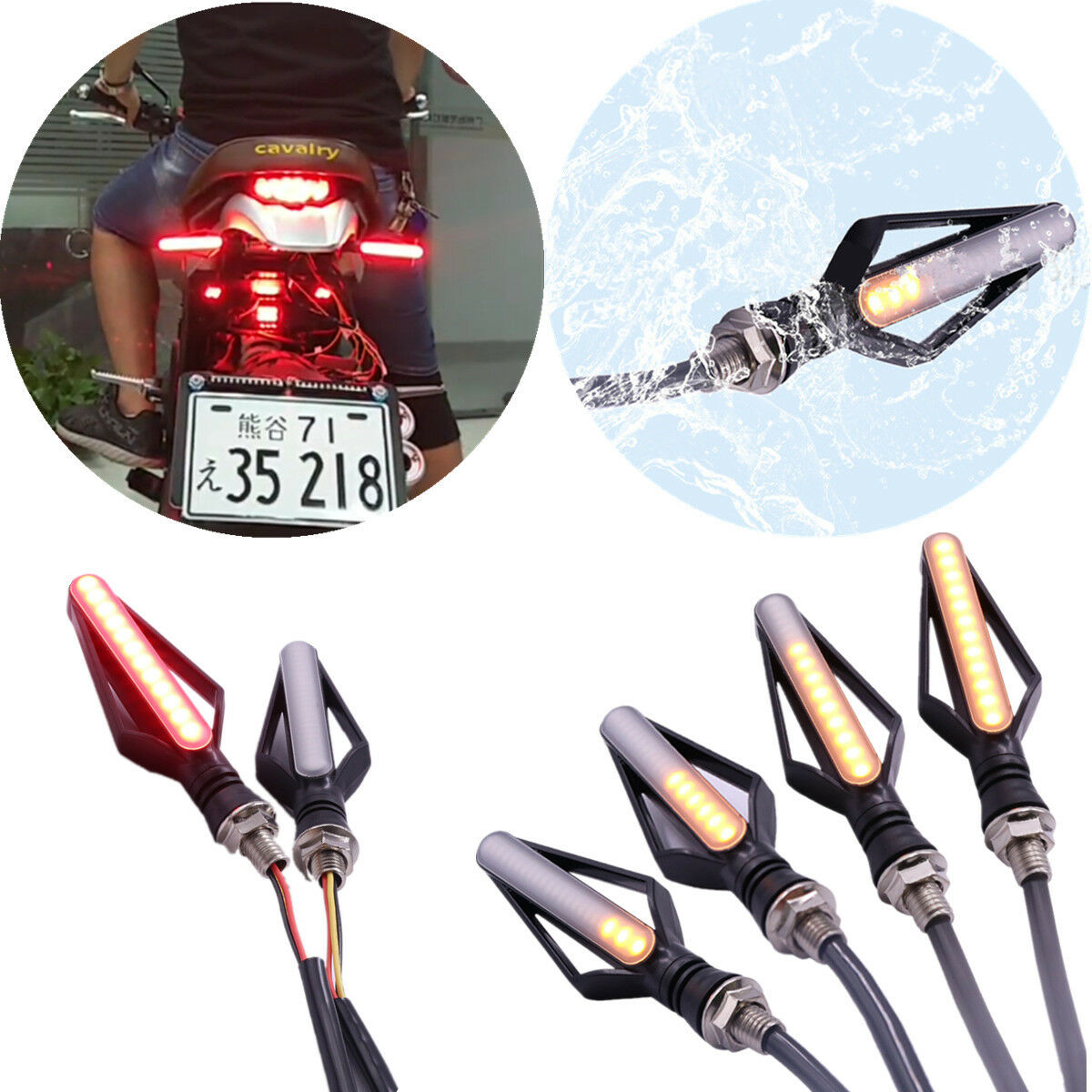2 Pair Amber Flowing Turn Signal Light Plus Front White DRL +Rear Red Brake Lamp