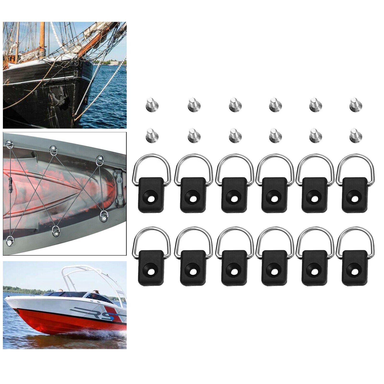 12pcs Durable Kayak D Ring Canoe Fishing Boat Sailing Rigging Rope Buckle