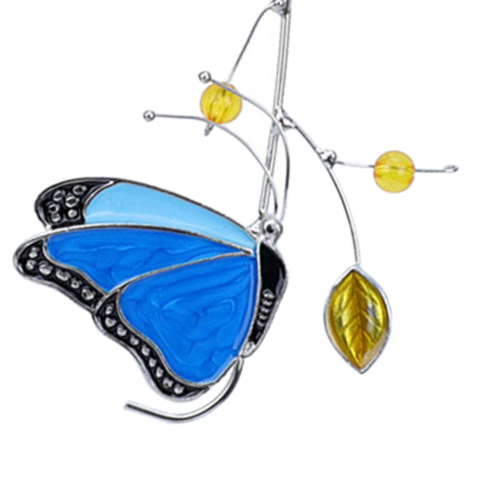 Blue Butterfly Stained Glass Suncatcher Hanging Panel Garden Decoration