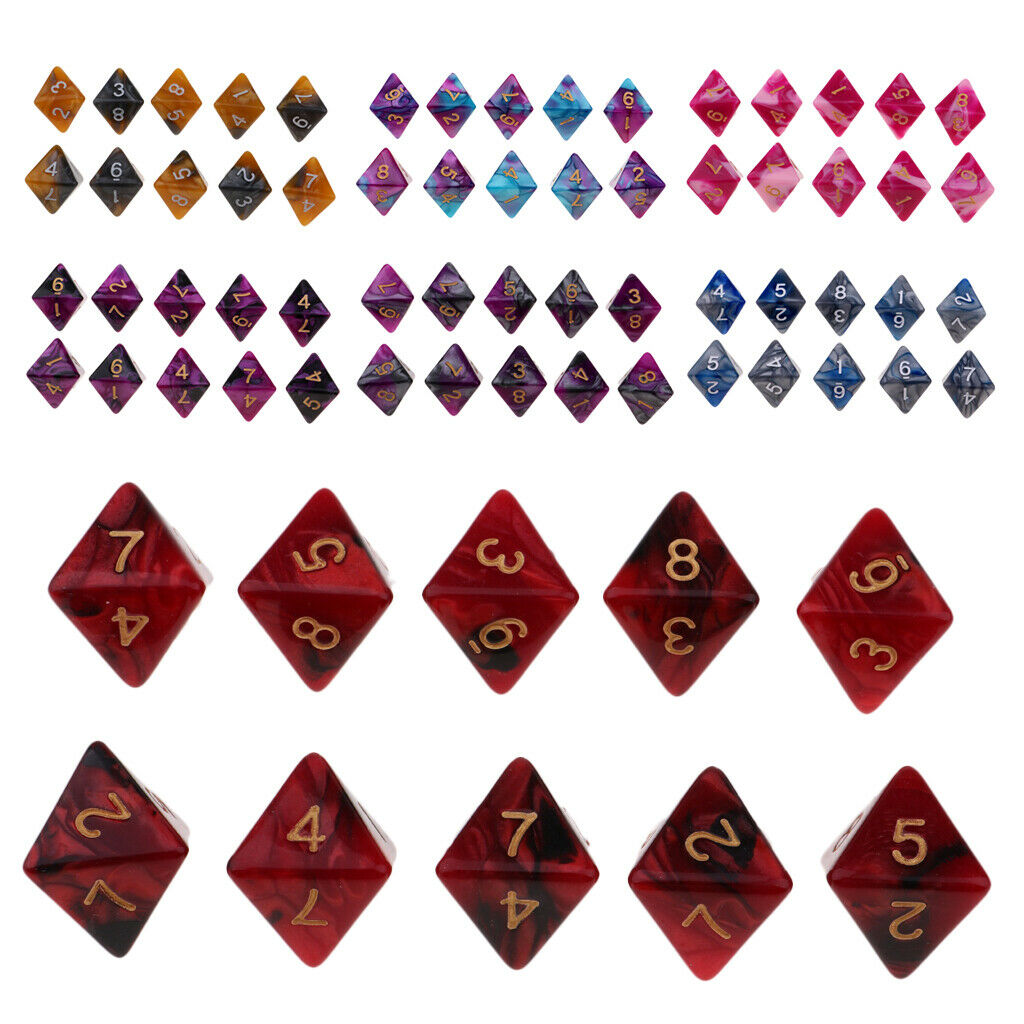 10pcs Multi-sided Dice Polyhedron Dice D8 for D&D TRPG Table Game Black+Red