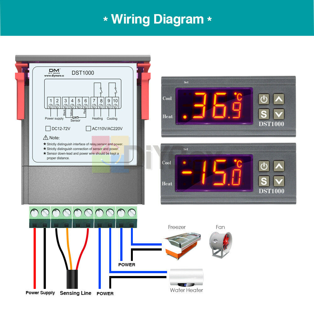 DC12-72V DST1000 Temperature Controller Thermostat DS18B20 Probe Better STC-1000