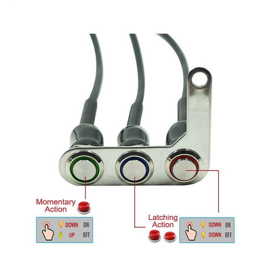 DC 12V 3 Button Motorcycle Right Side ON-OFF Momentary & Latching Action Switch