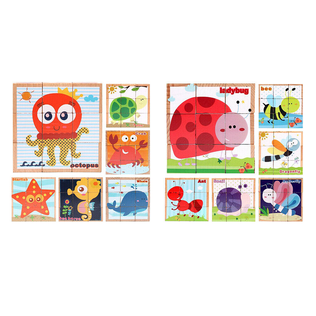 6 in 1 Wooden Animals/Insects Block Puzzle  Blocks Toddler Kids Toys
