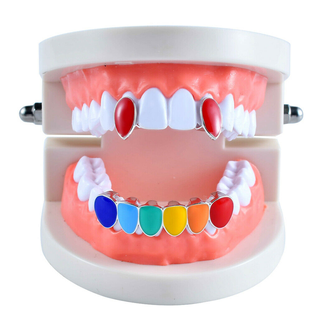 2 Sets Of Colorful Hip Hop Fang Teeth Grills Hollowen