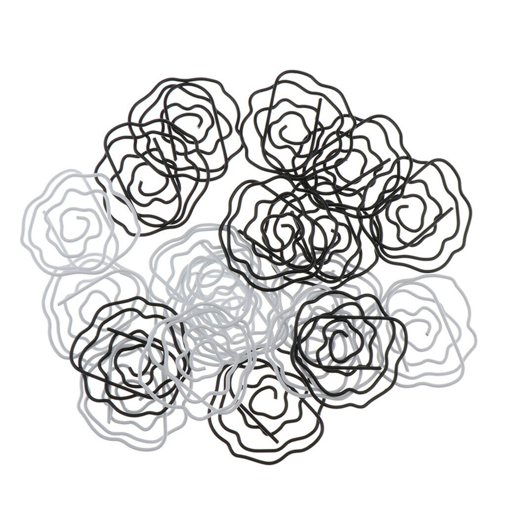 20Pcs Lovely Paper Clips Metal Colors - Rose Flower Shaped Bookmark Clips -