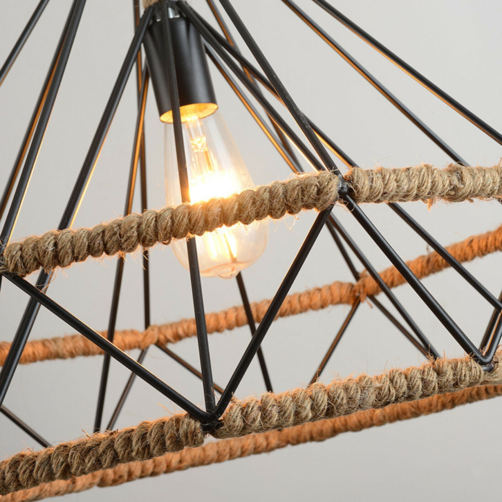 Metal industrial wire diamond frame pendant light loft ceiling lampshade