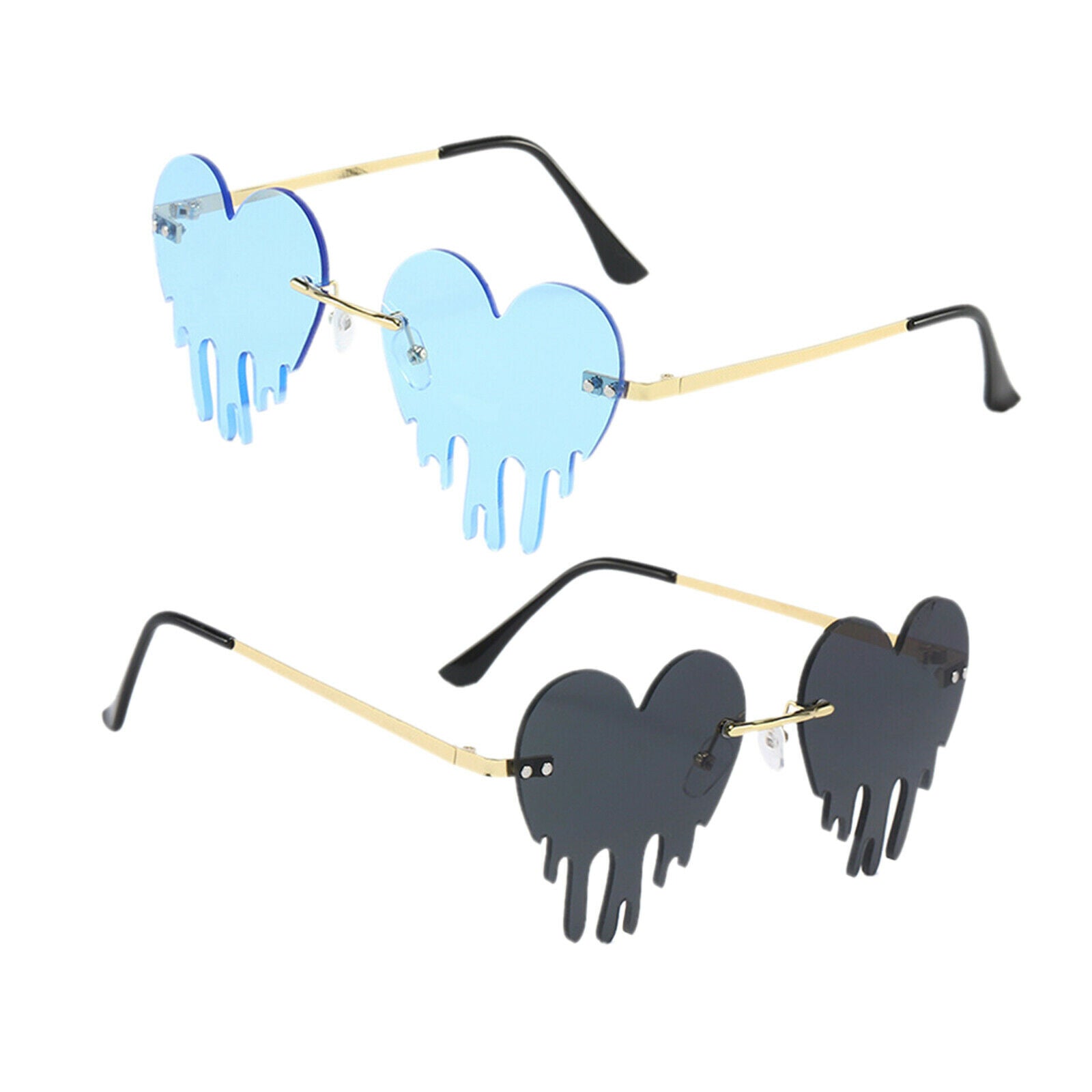 2x Dripping Heart Sun Glasses for Women Party Shades Eye Glasses Frameless