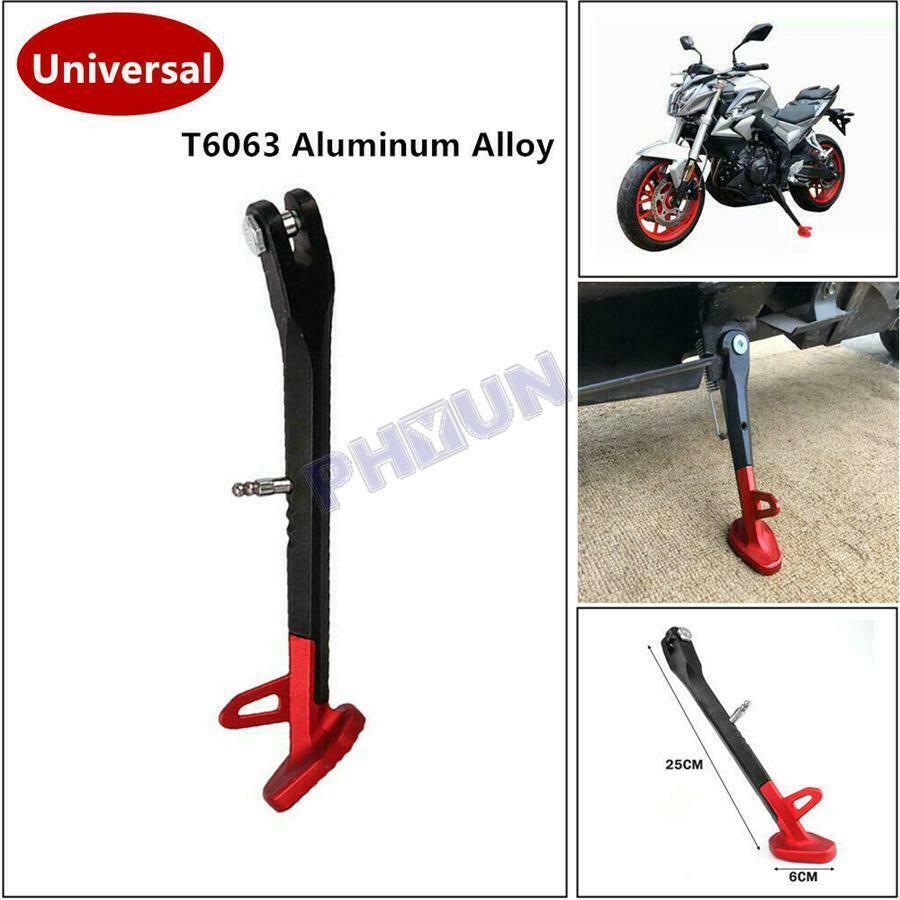 Universal 8.6inch Motorcycle Side Stand Leg Kickstand Black+Red Stainless Steel