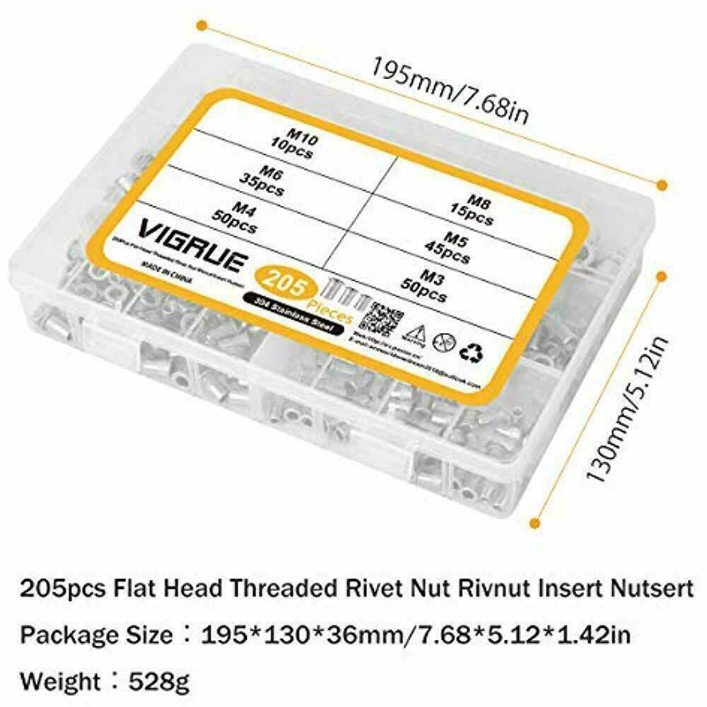 205Pcs M3-M10 304 Stainless Steel Blind Rivet Nut Combination Box