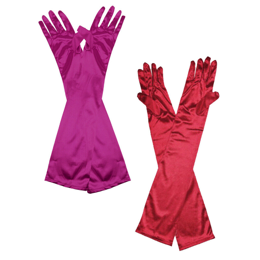 2Pairs Long Gothic Operon Satin Gloves Fancy Dress Woman