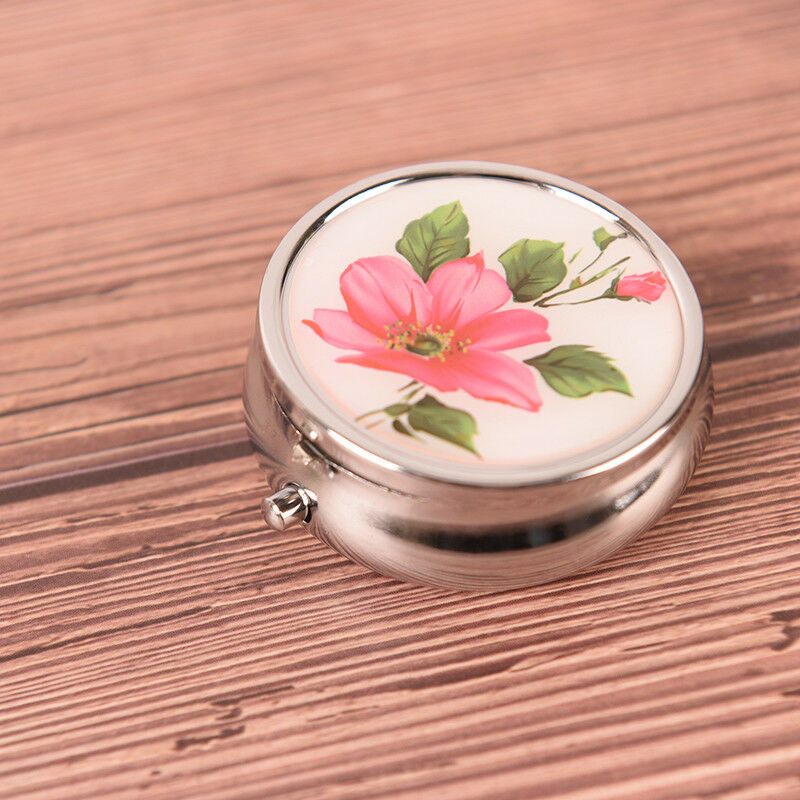 flower pillcase metal organizer portable pillbox makeup container Color Ra.l8