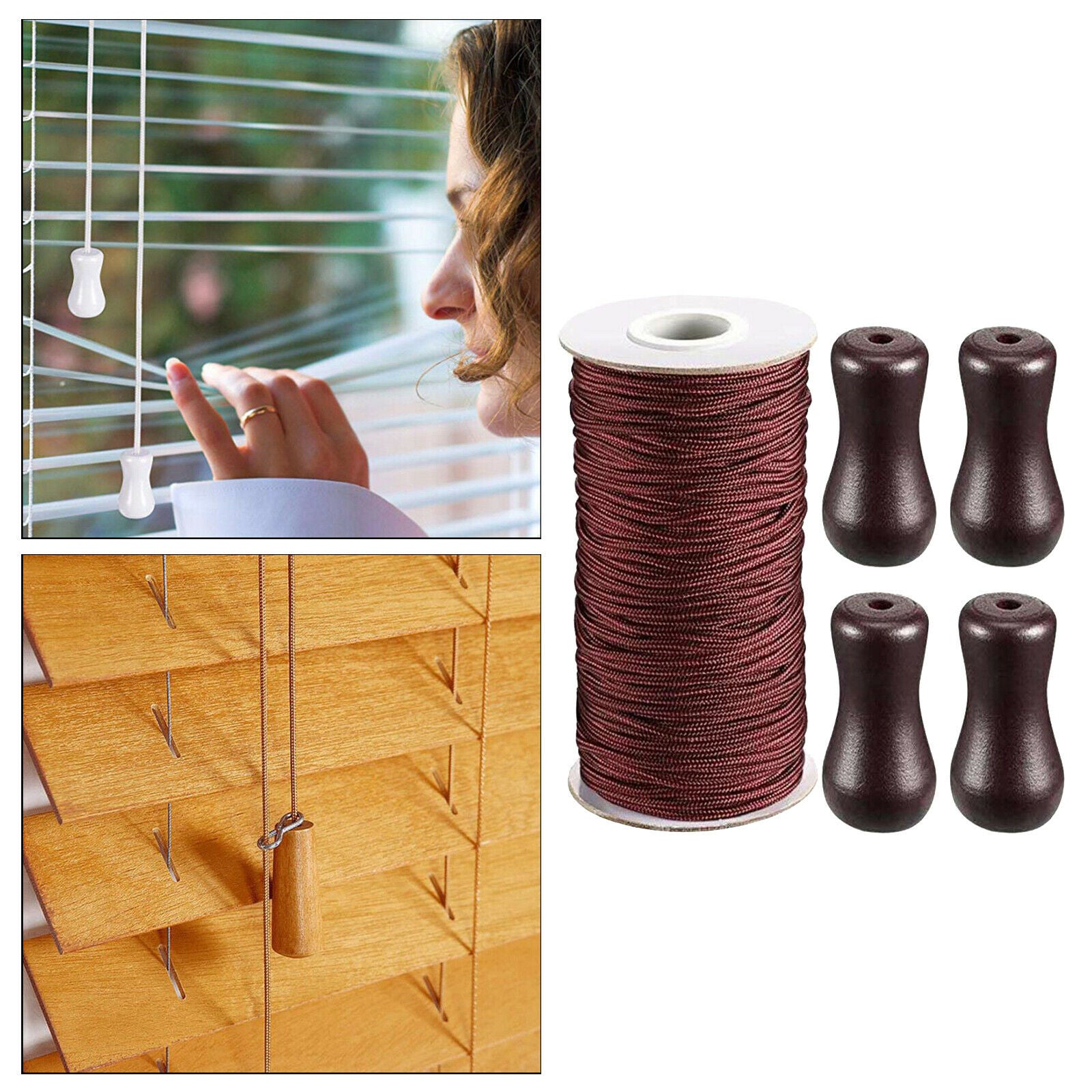 Brown Braided Lift Shade Cord Wood Pendant for Aluminum Blind Shade