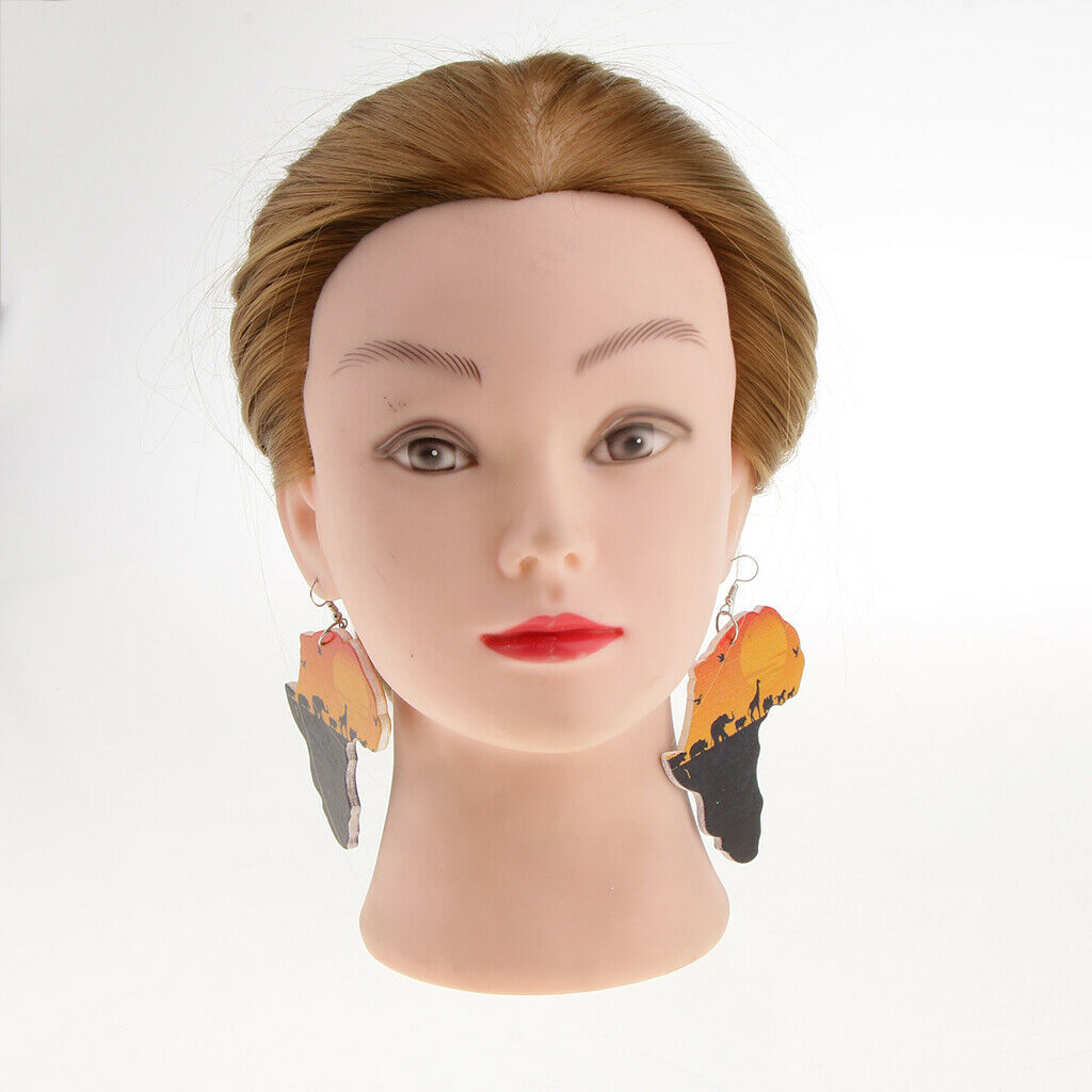 Ethnic Natural wooden African Map Tribal Club Women Dangle Earrings 3Pairs