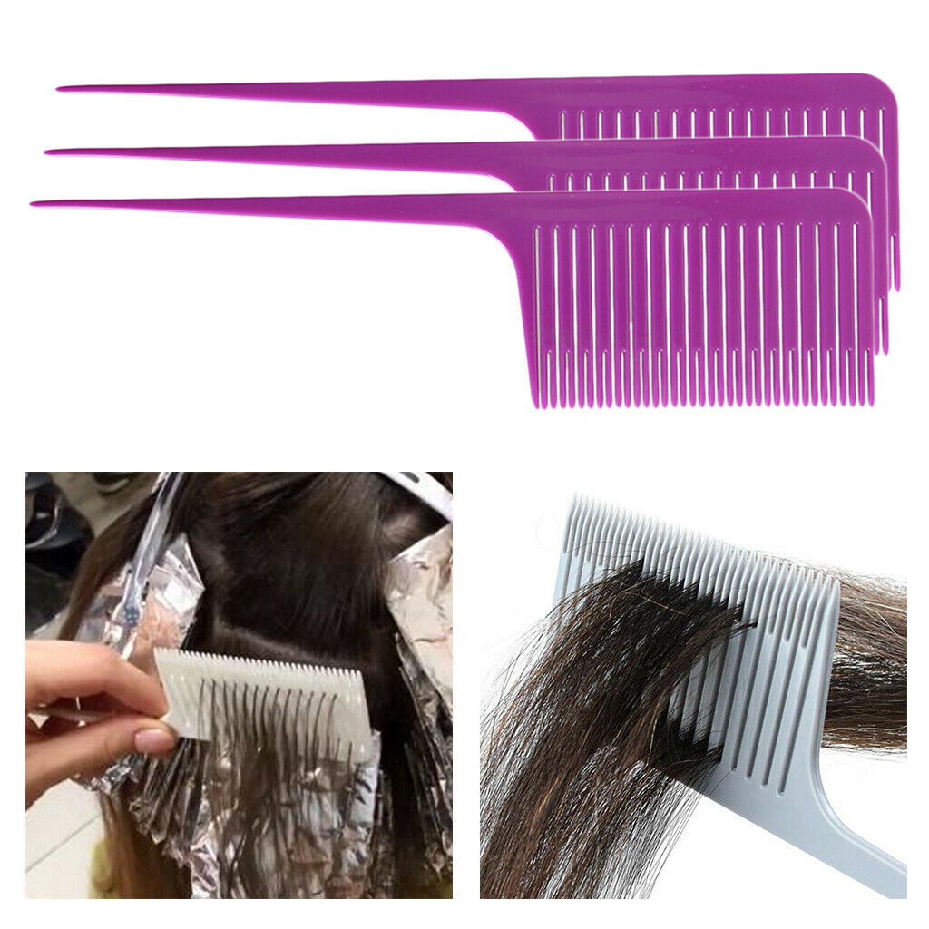 3x Plastic Weave Highlight Foiling Hair Comb Salon Dyeing Combs Purple