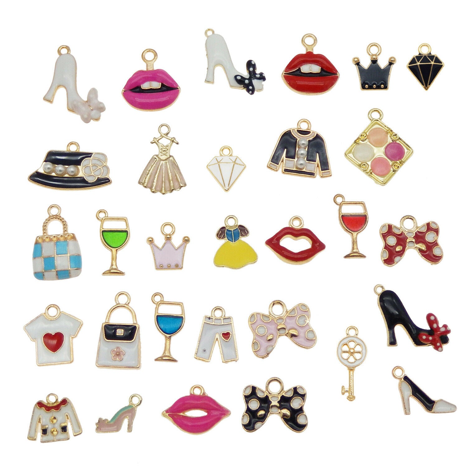 Lot of 25 Dress Up Series Enamel Charms Pendants 1-3cm Alloy Crafts for Women